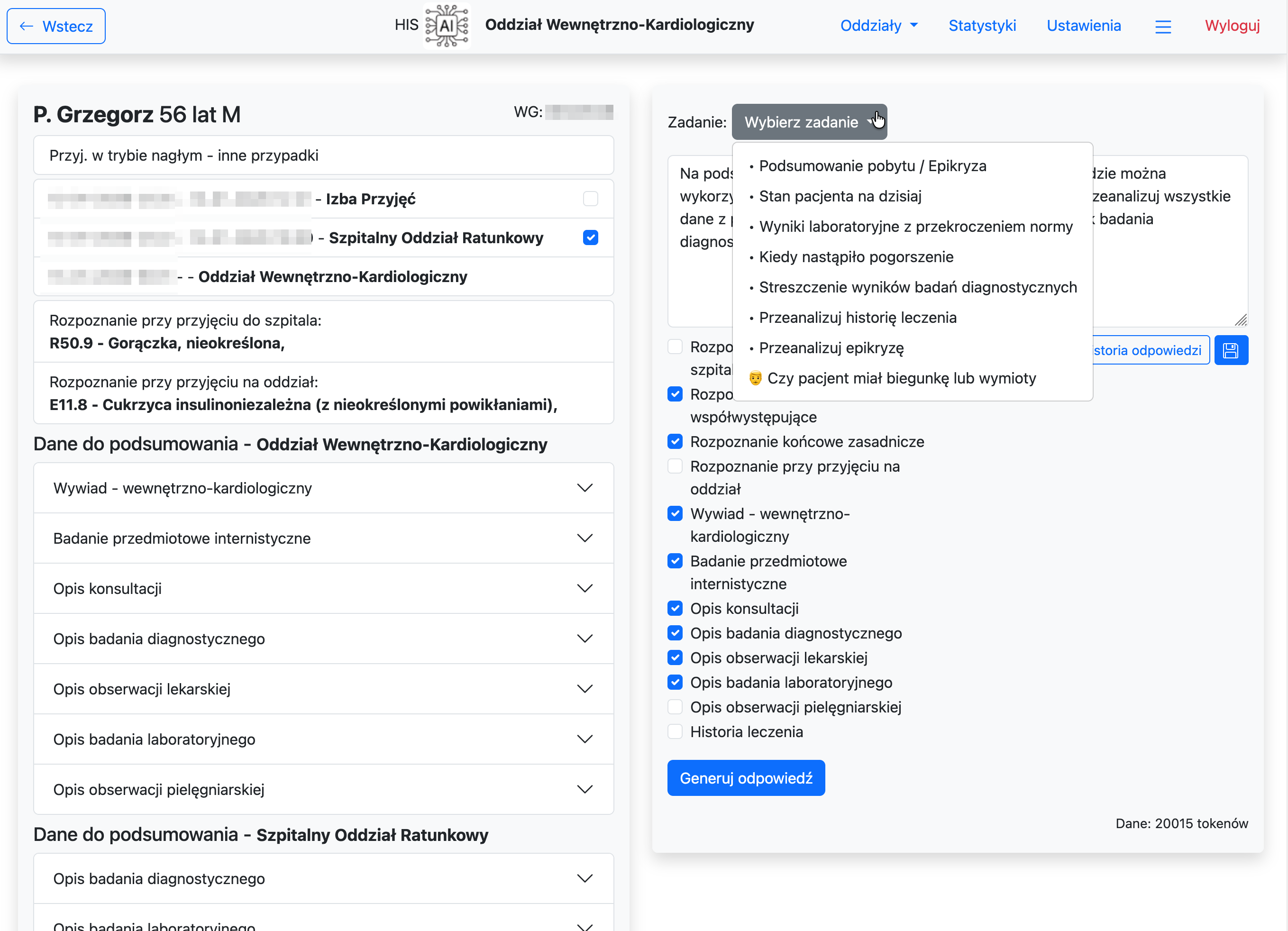 Widok pobytu pacjenta - zadania