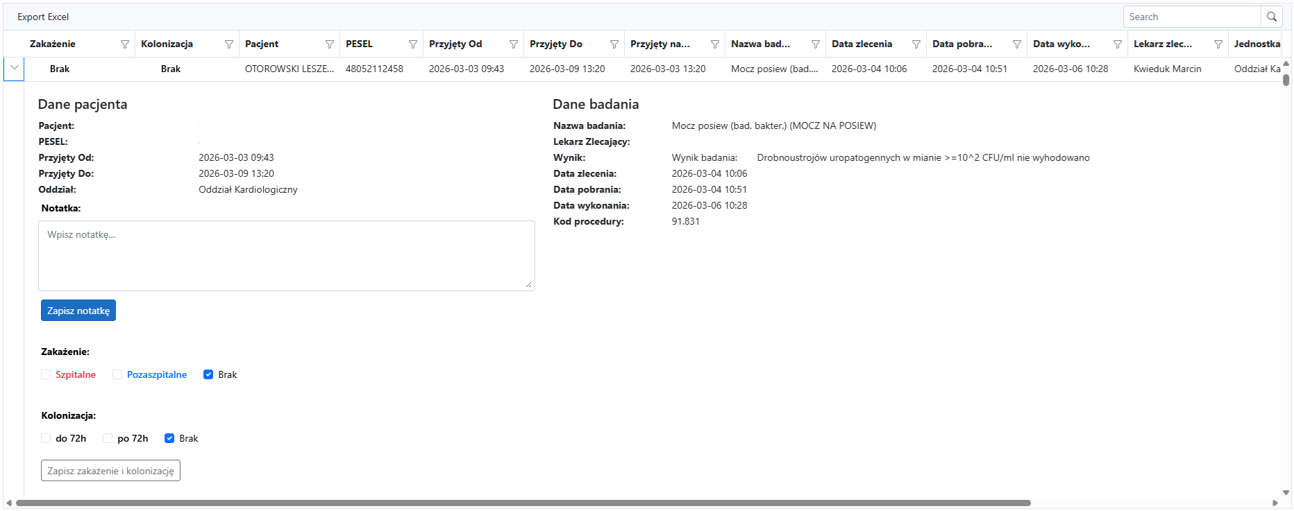 Widok główny systemu - szczegóły